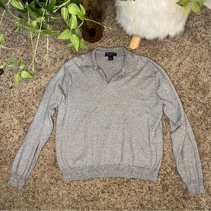 DANIEL CREMIEUX wool cotton blend collared sweater in grayish/brown